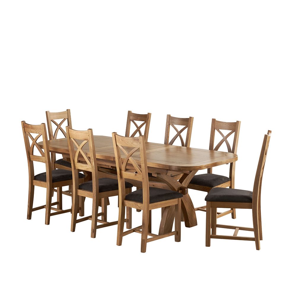 Hercules Natural Solid Oak Extending Dining Table and 8 Cross Back Chairs with Plain Charcoal Fabric Seats Thumbnail 1