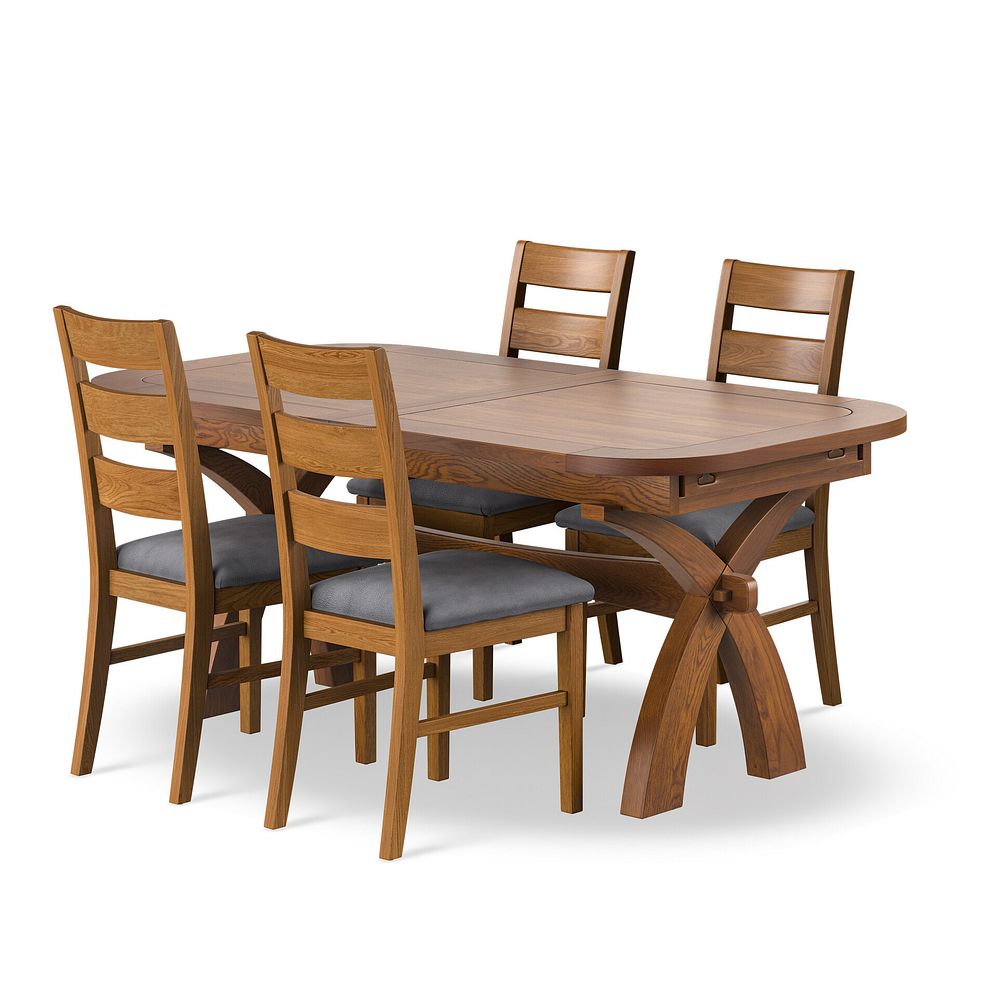 Hercules Rustic Extending Dining Table and 4 Linear Rustic Oak Chair with Verona Grey Fabric 1