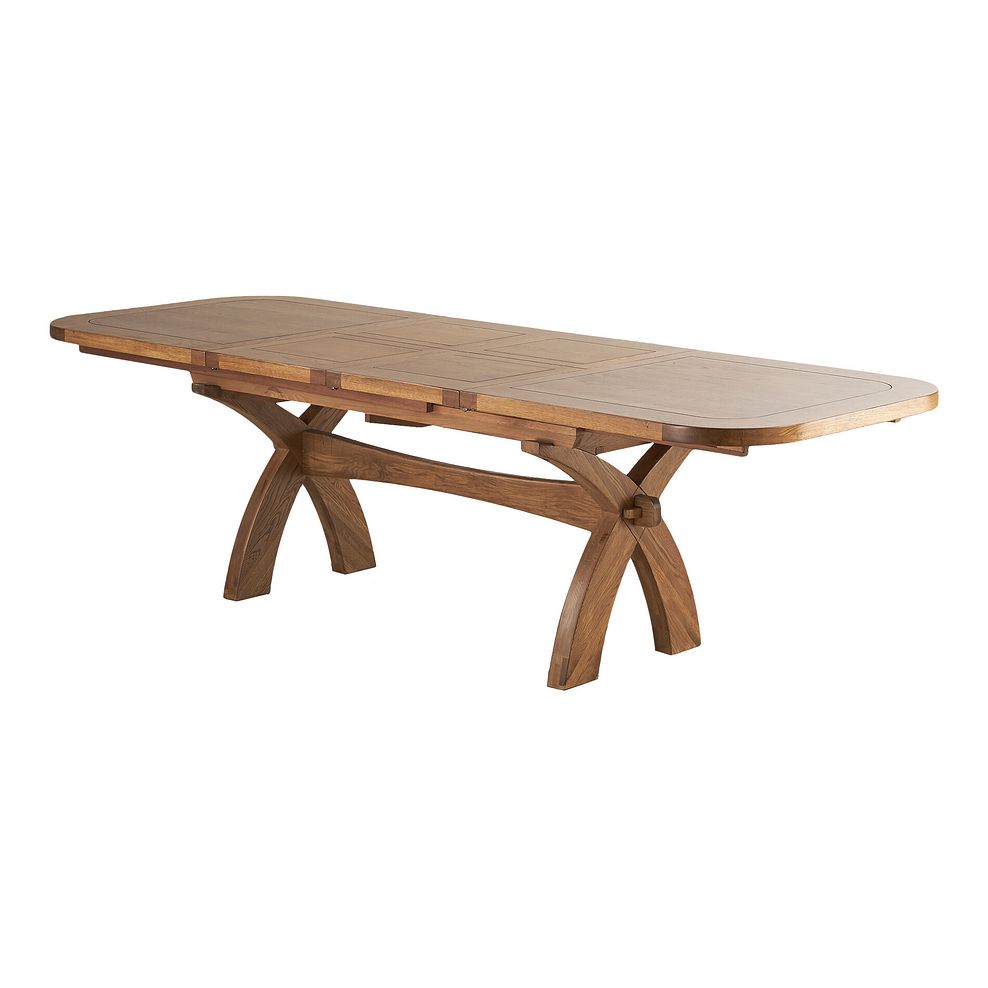 Hercules Rustic Oak 6ft Extending Dining Table + 10 Dawson Chairs with Black Legs in Vintage Tan Leather Look Fabric 4