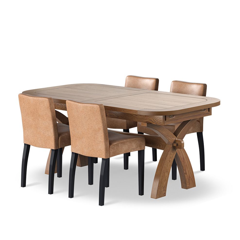 Hercules Rustic Oak 6ft Extending Dining Table + 4 Dawson Chairs with Black Legs in Vintage Tan Leather Look Fabric 1