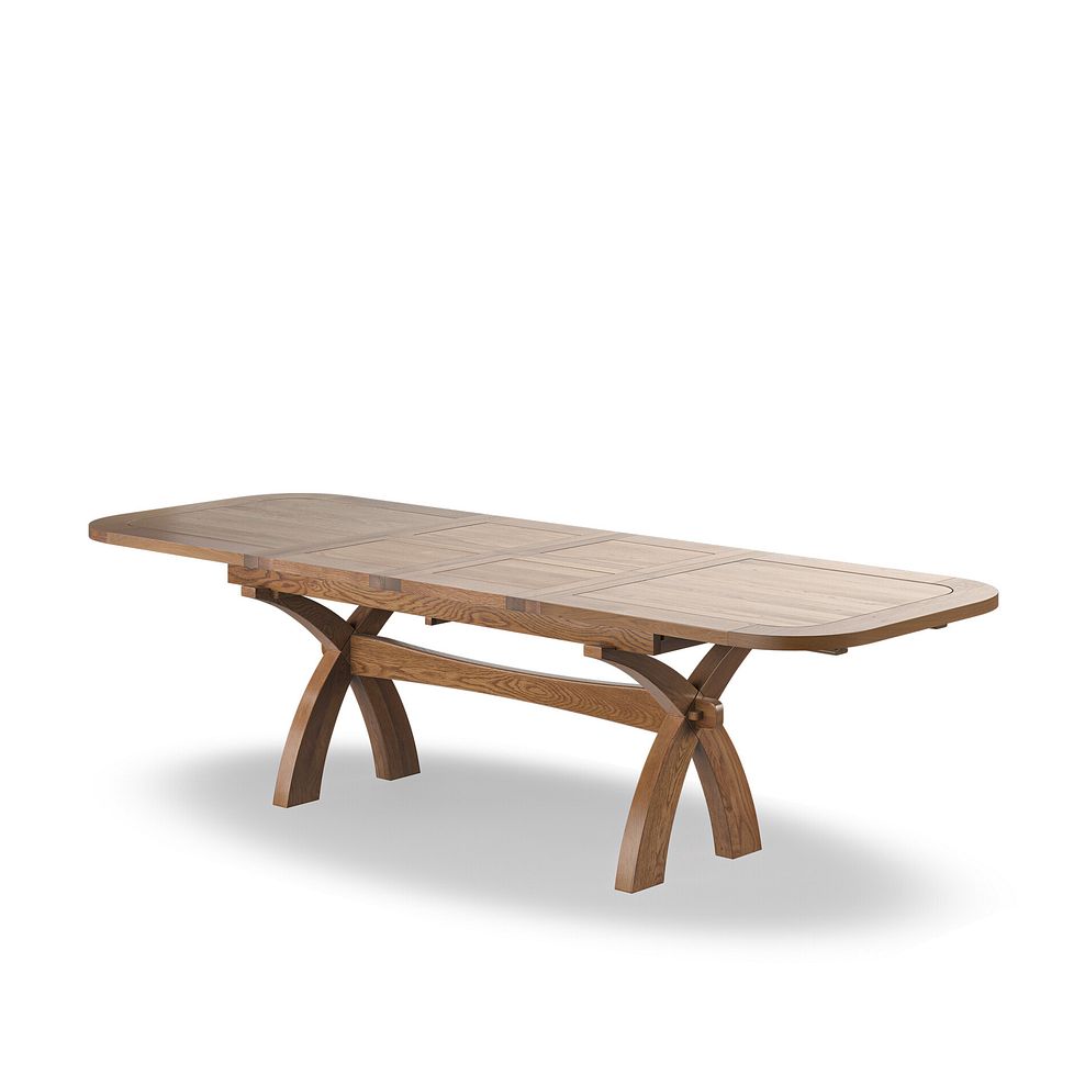 Hercules Rustic Oak Extending Dining Table + 8 Scroll Back Chairs in Vintage Brown Leather Look Fabric with Oak Legs 4
