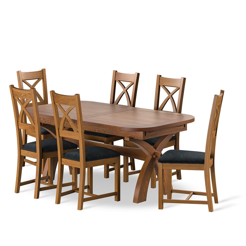 Hercules Rustic Oak Extending Dining Table And 6 Cross Backs In Verona Charcoal  1