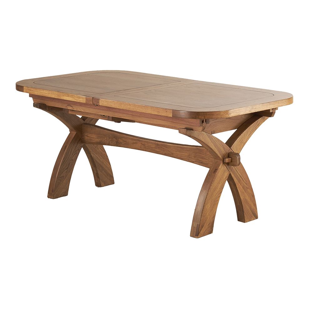 Hercules Rustic Solid Oak Extending Dining Table and 10 Cross Back Chairs with Plain Grey Fabric Seats Thumbnail 3