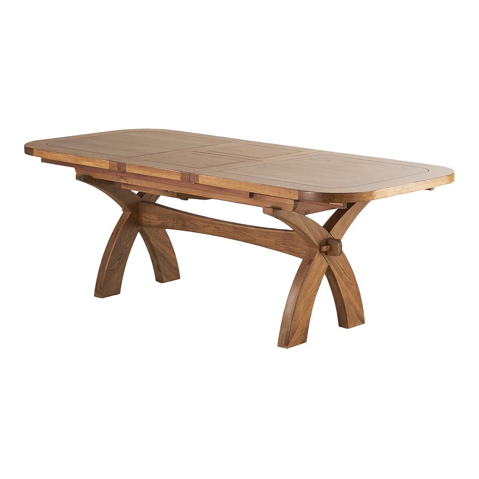 Hercules Rustic Solid Oak Extending Dining Table and 10 Cross Back Chairs with Plain Grey Fabric Seats Thumbnail 4