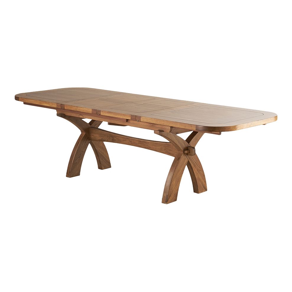 Hercules Rustic Solid Oak Extending Dining Table and 12 Cross Back Chairs with Plain Grey Fabric Seats Thumbnail 5