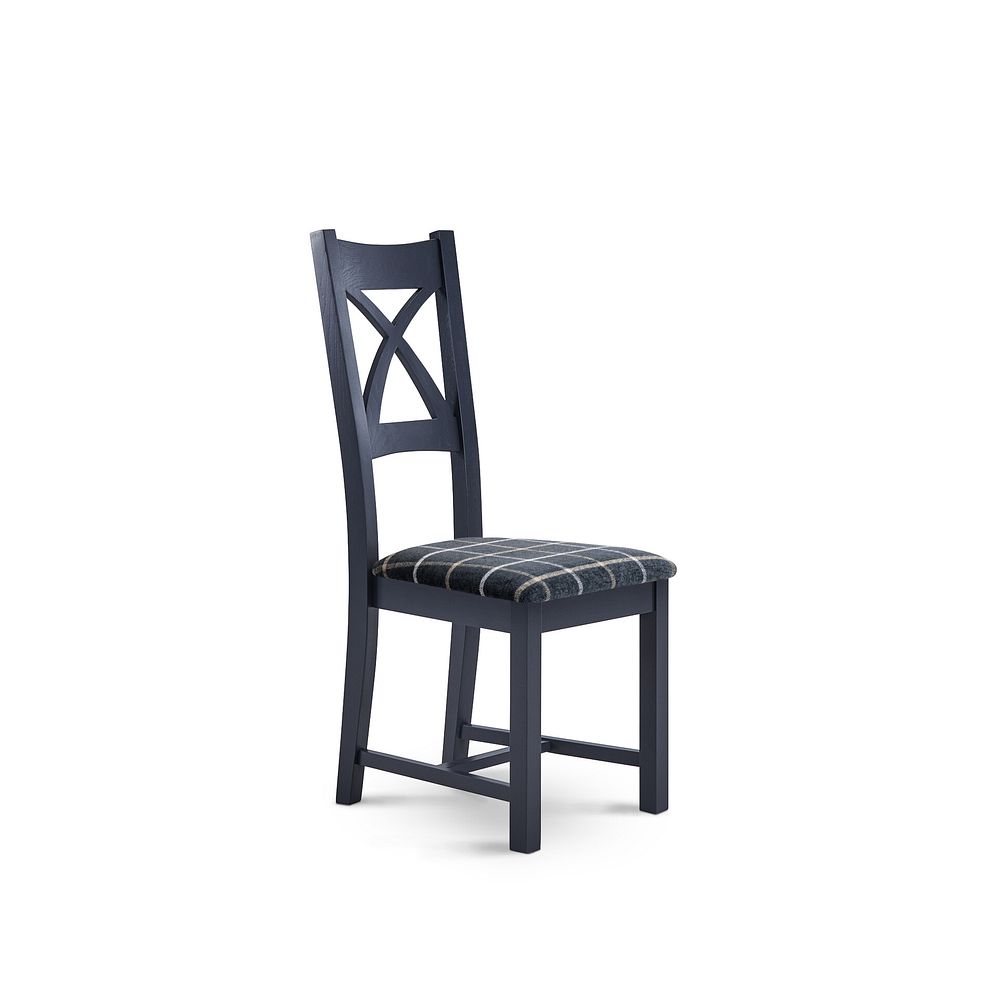 Highgate Blue Painted Chair with Checked Slate Grey Fabric Seat 1