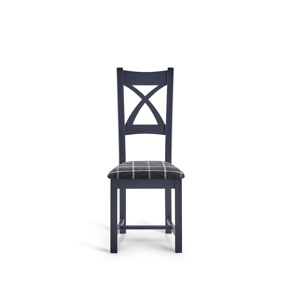 Highgate Blue Painted Chair with Checked Slate Grey Fabric Seat 2
