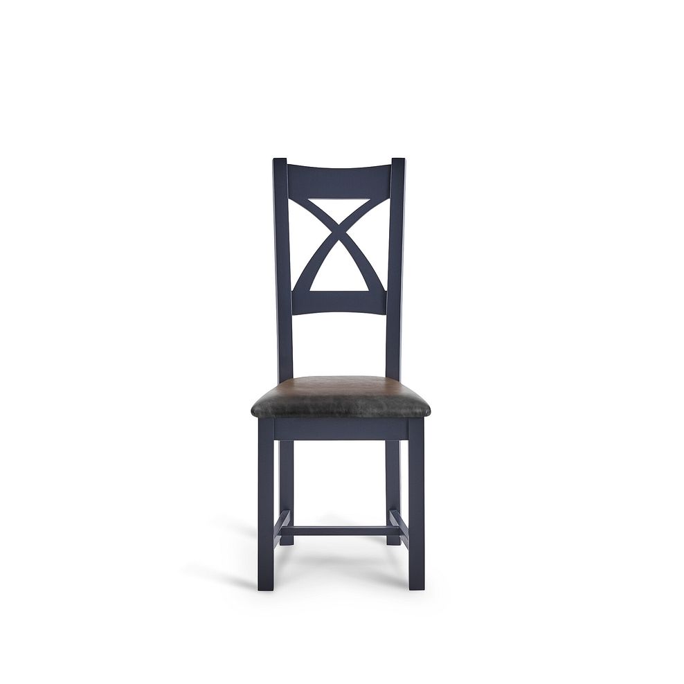 Highgate Blue Painted Chair with Vintage Black Leather Look Fabric Seat 2