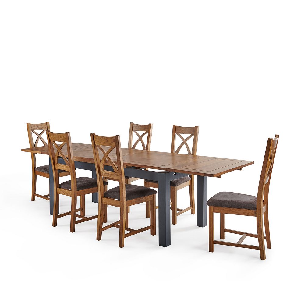 Highgate Blue Extendable Table and 6 Cross Back Chairs with Plain Charcoal Fabric Seats 4