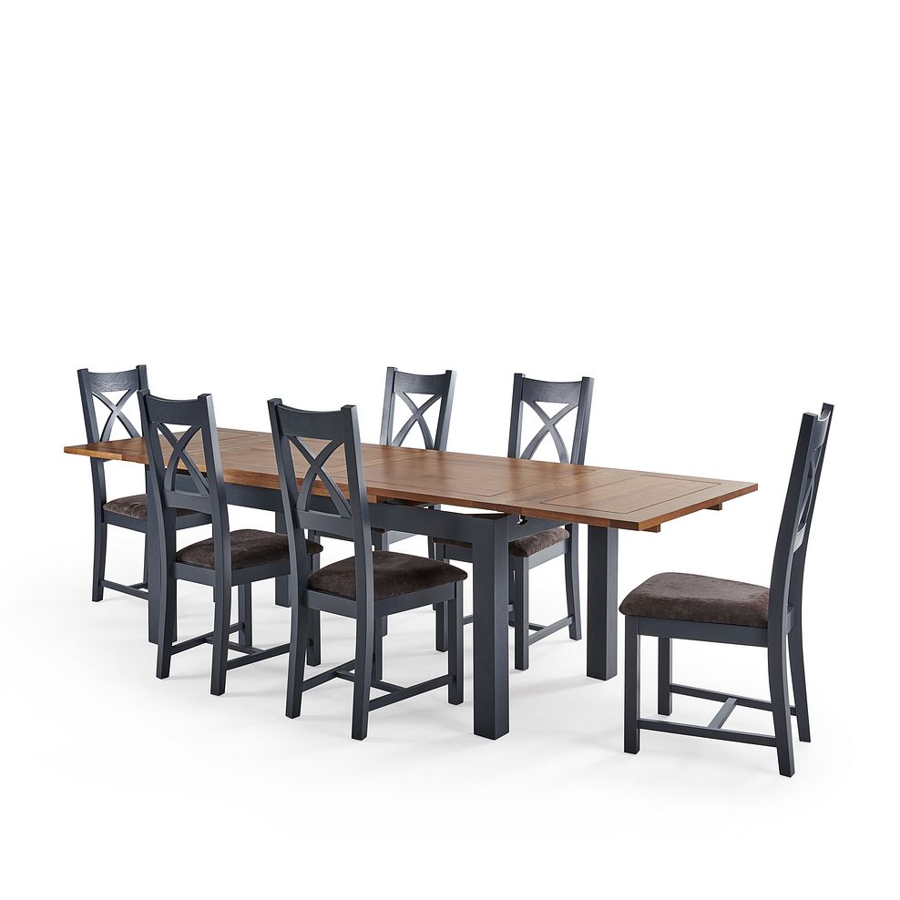 Highgate Blue Extendable Table and 6 Highgate Chairs with Plain Charcoal Fabric Pads 2