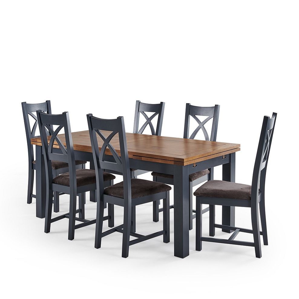 Highgate Blue Extendable Table and 6 Highgate Chairs with Plain Charcoal Fabric Pads 1