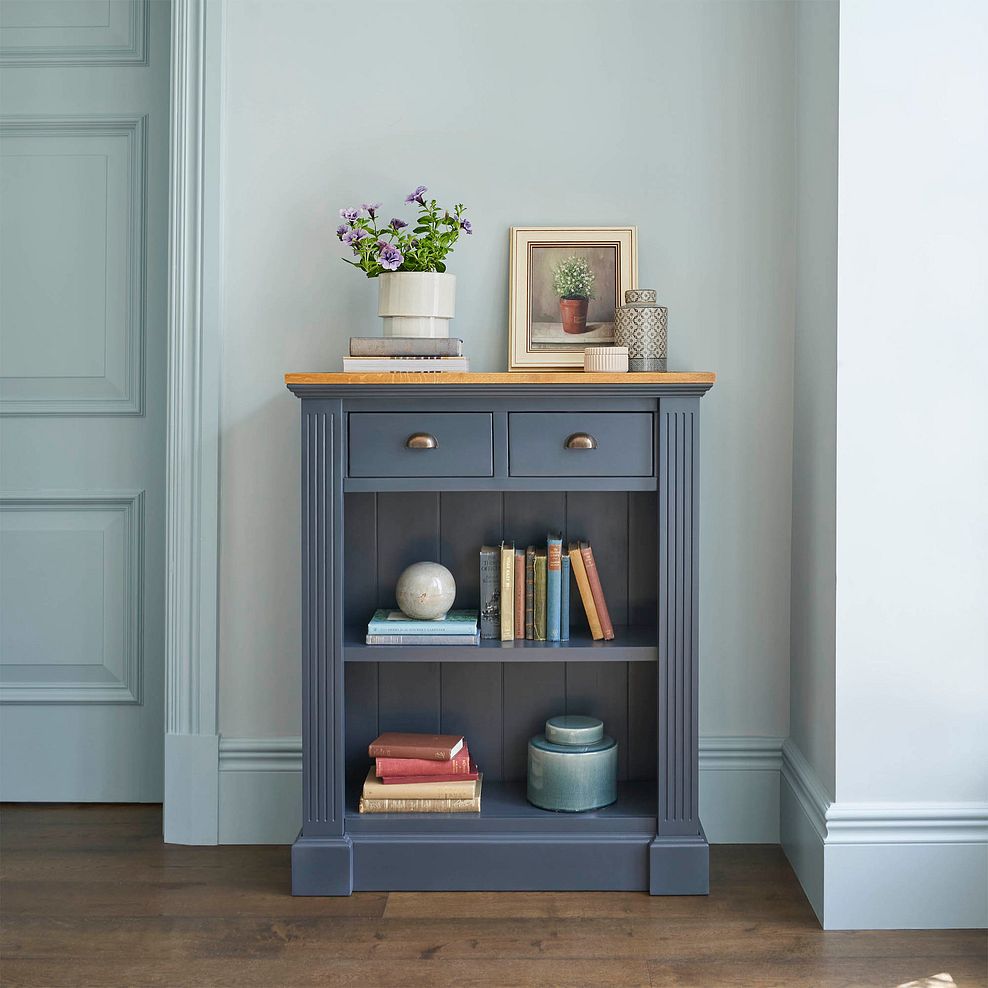 Highgate Rustic Oak and Blue Painted Hardwood Small Bookcase 1