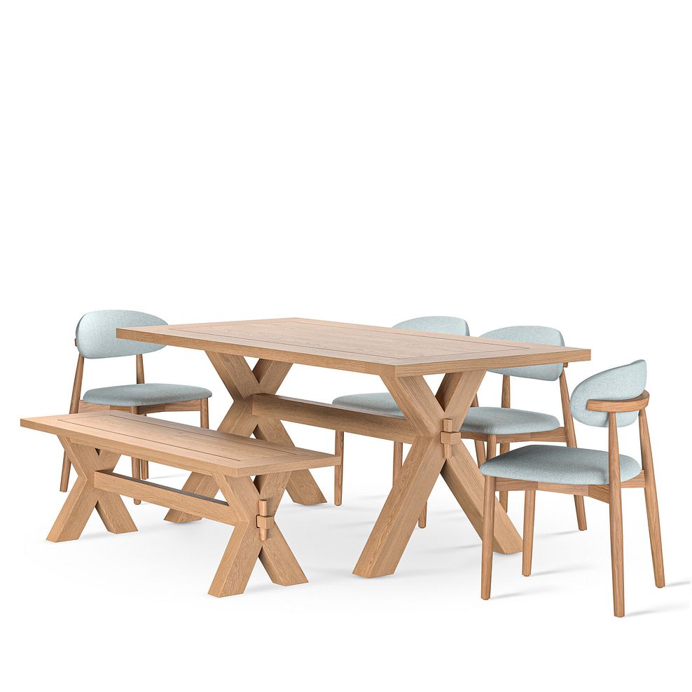 Highworth Natural Oak Dining Table 180cm with 5 Otis Cloud Grey Dining Chairs and 1 Highworth Bench 2