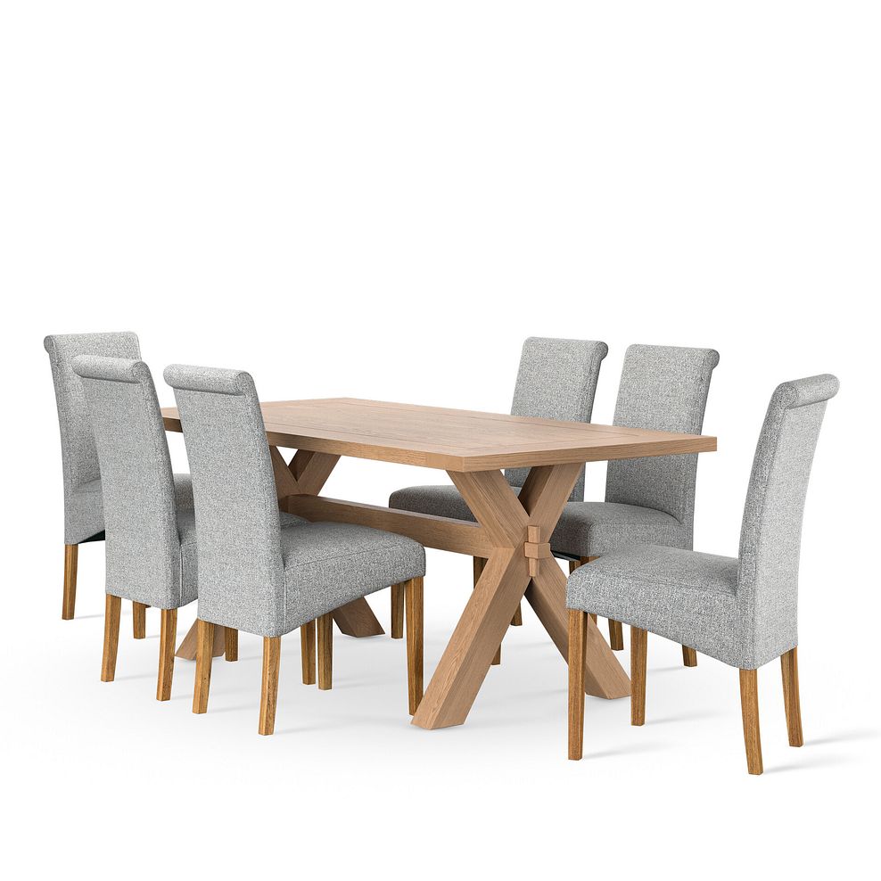Highworth Natural Oak Dining Table and 6 Scroll Back Chair in Conway Grey Fabric 1