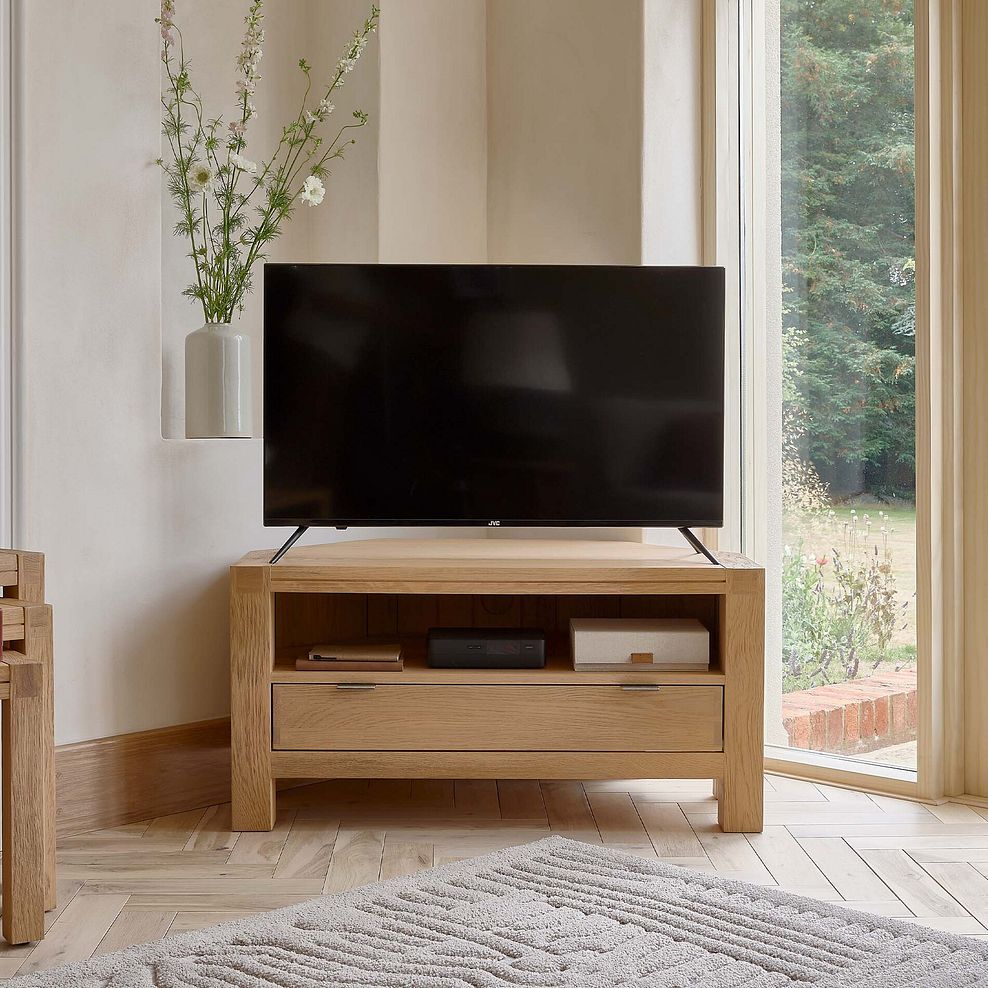 Highworth Natural Solid Oak Corner TV Unit 2