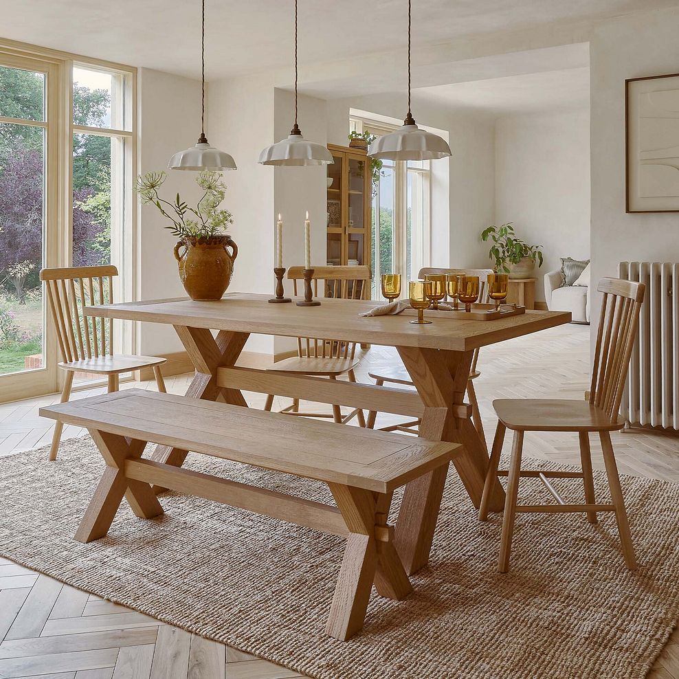 Highworth Natural Solid Oak Dining Table with 4 Kingham Chairs and 1 Highworth Bench 1