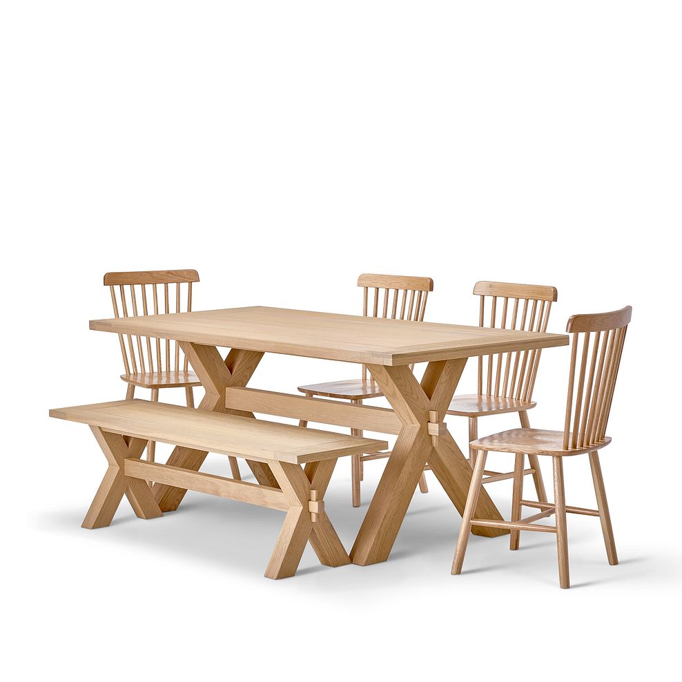 Highworth Natural Solid Oak Dining Table with 4 Kingham Chairs and 1 Highworth Bench 3
