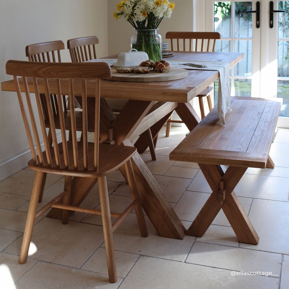 Highworth Natural Solid Oak Dining Table with 4 Kingham Chairs and 1 Highworth Bench 5