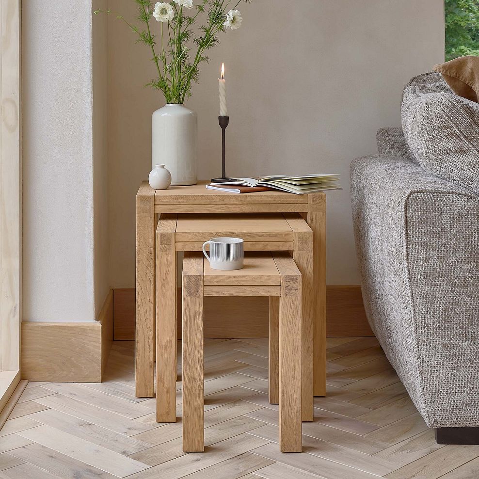 Highworth Natural Solid Oak Nest of 3 Tables 2