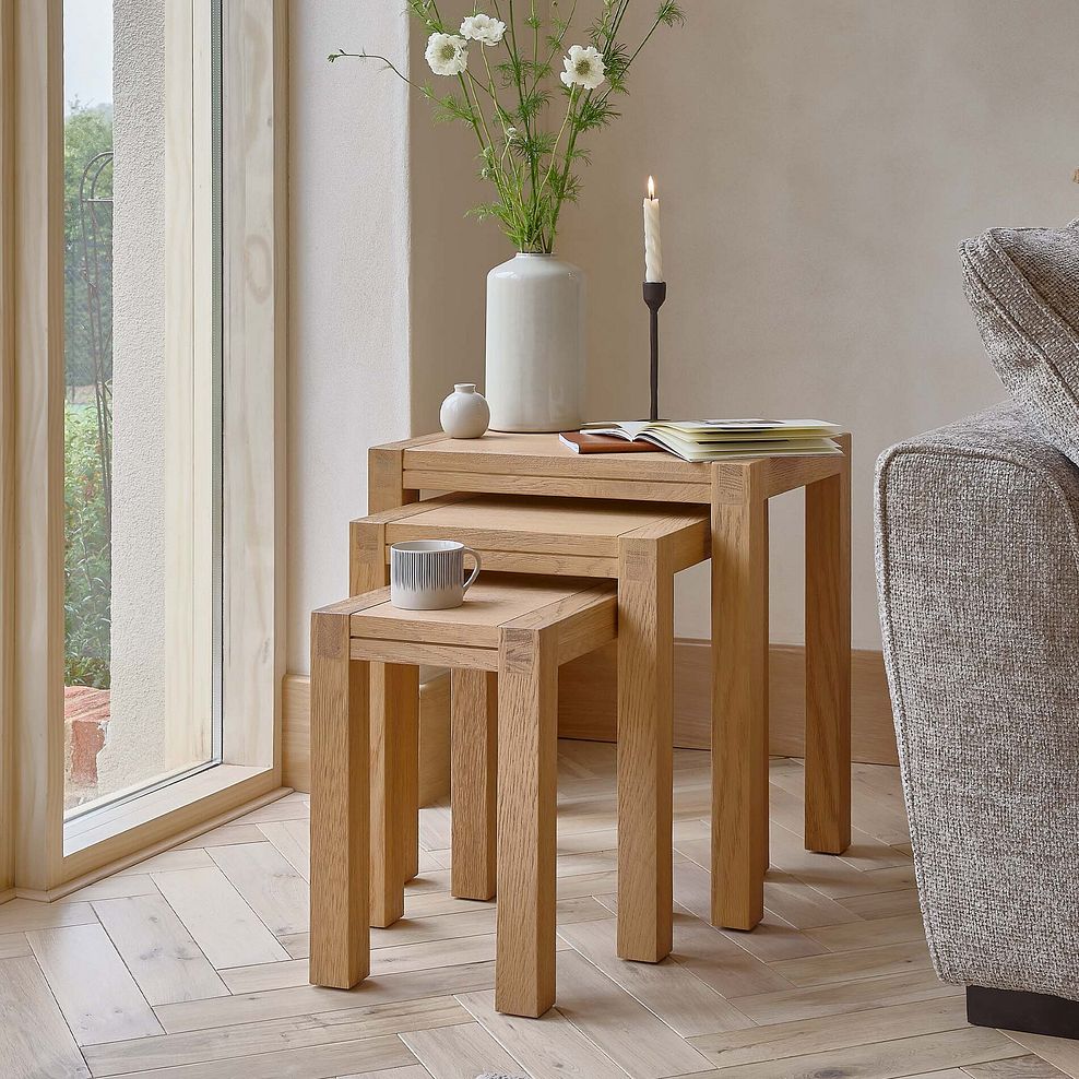 Highworth Natural Solid Oak Nest of 3 Tables 1