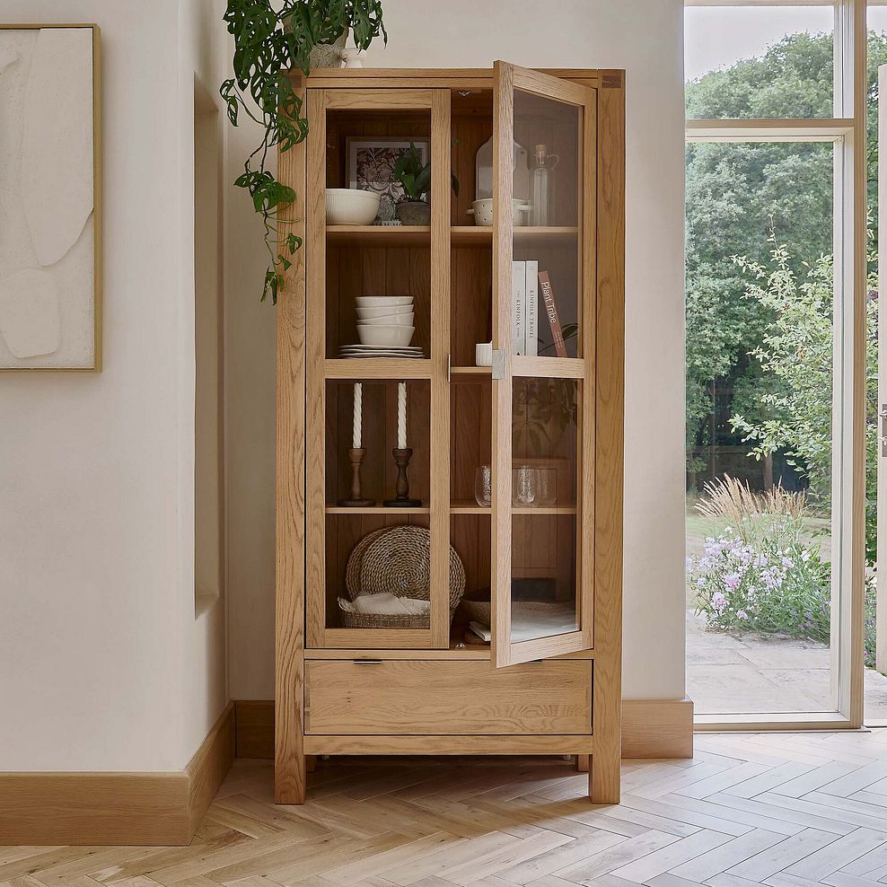 Highworth Natural Solid Oak Tall Glazed Display Cabinet 2