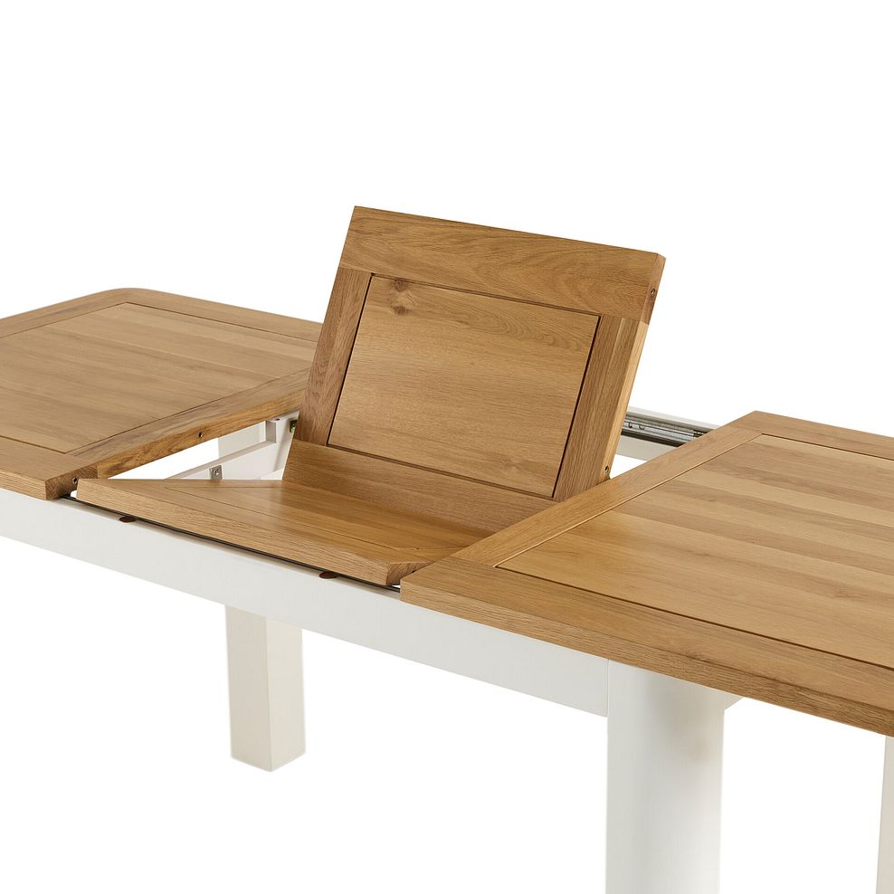 Hove Natural Oak and Painted 4ft 3 Extending Dining Table + 6 Scroll Back Chair in Checked Beige Fabric with Oak Legs 6