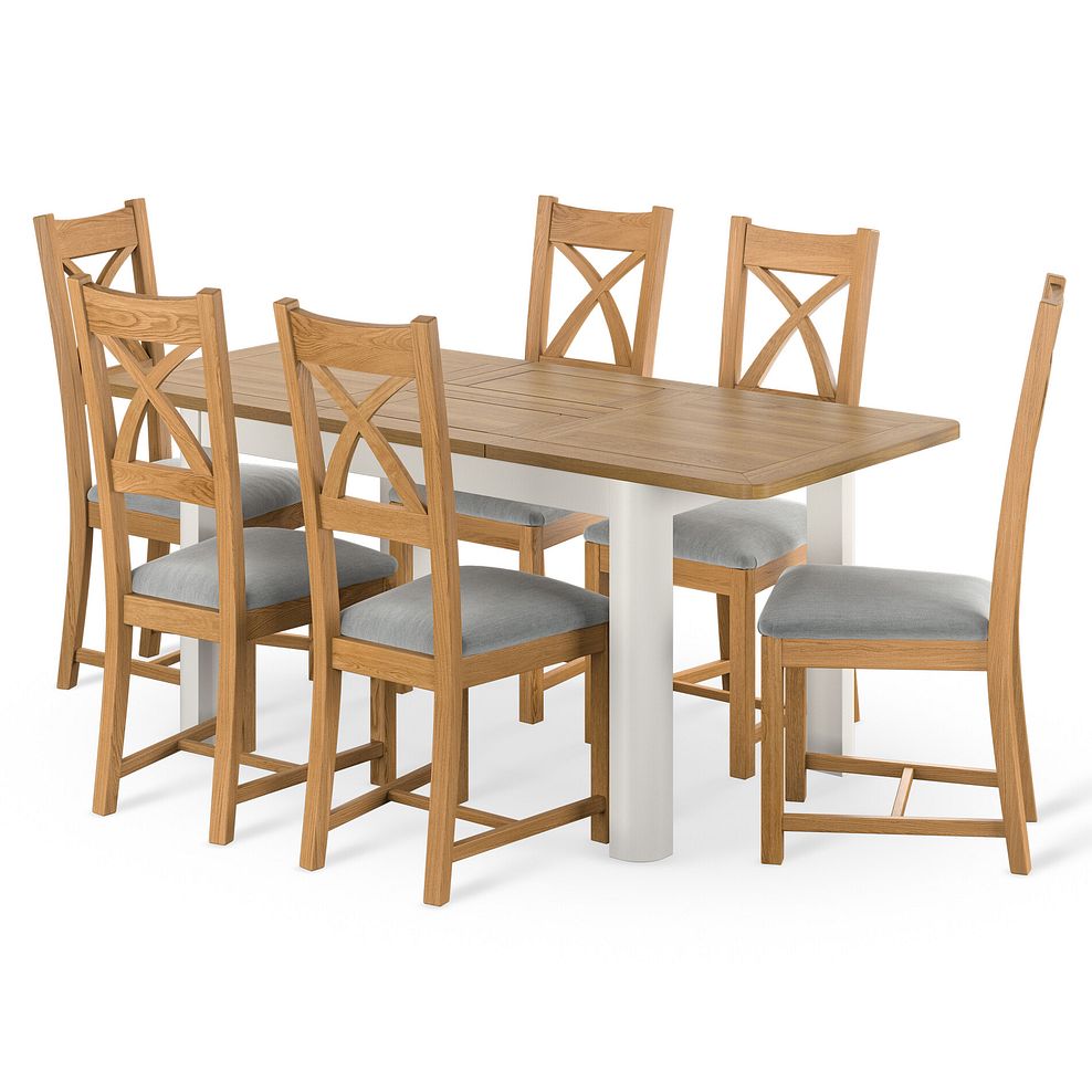 Hove Natural Oak and Painted Extending Dining Table And 6 Cross Backs In Verona Grey  1