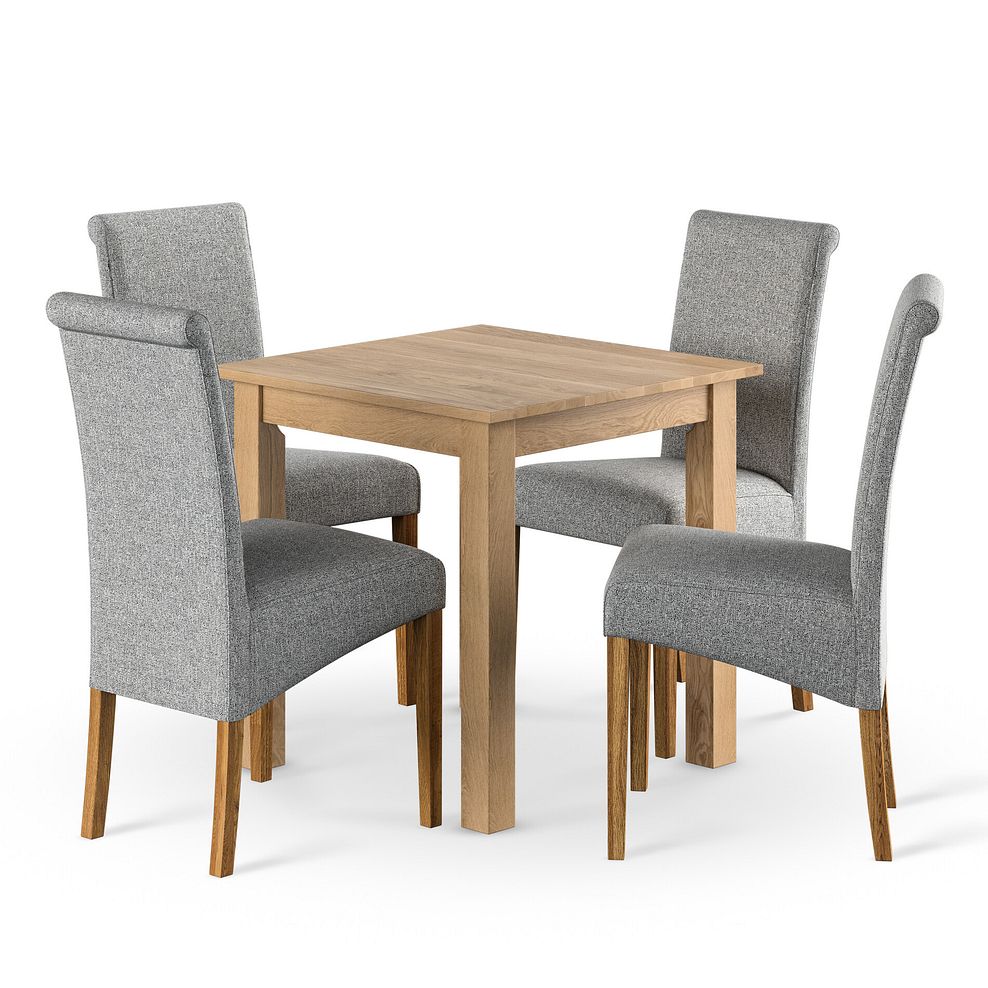 Hudson Natural Oak 2ft 6 x 2ft 6 Square Dining Table and 4 Scroll Back Chair in Conway Grey Fabric 1