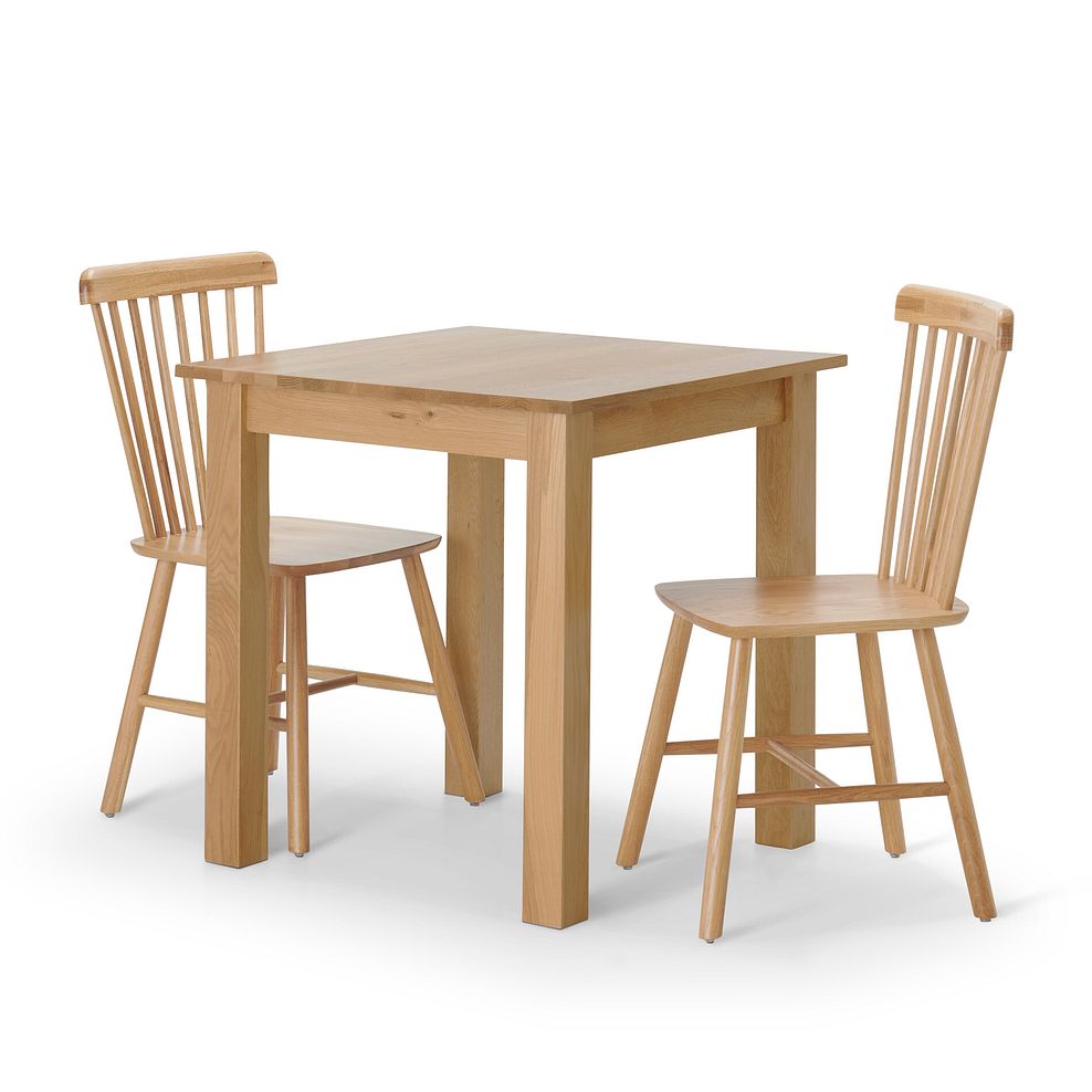 Hudson Natural Oak Square Dining Table + 2 Kingham Natural Oak Spindle Chairs 3