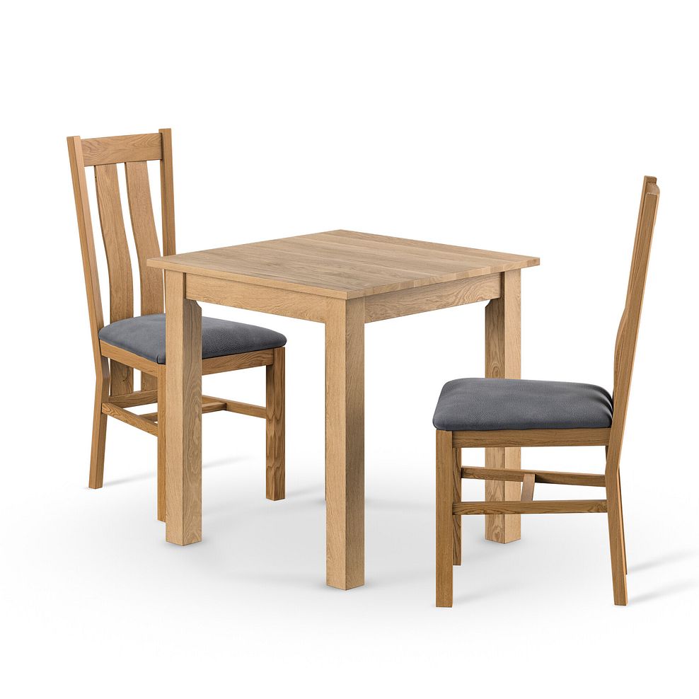 Hudson Natural Solid Oak 2ft 6" x 2ft 6" Square Dining Table + 2 Arched Back Natural Solid Oak Chair with Dappled  Silver Fabric Seat 1