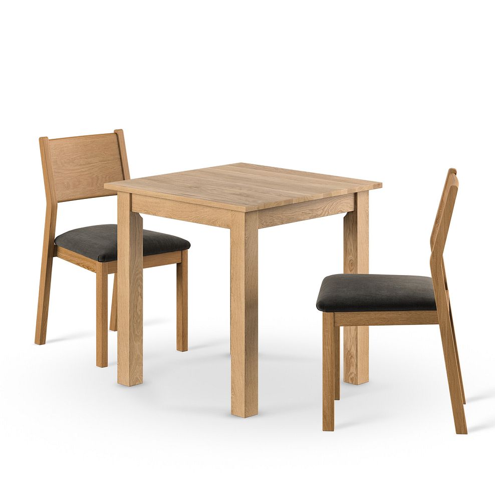 Hudson Natural Solid Oak 2ft 6 x 2ft 6 Square Dining Table + 2 Ellison Natural Oak Chair with Verona Chocolate Fabric Seat 1