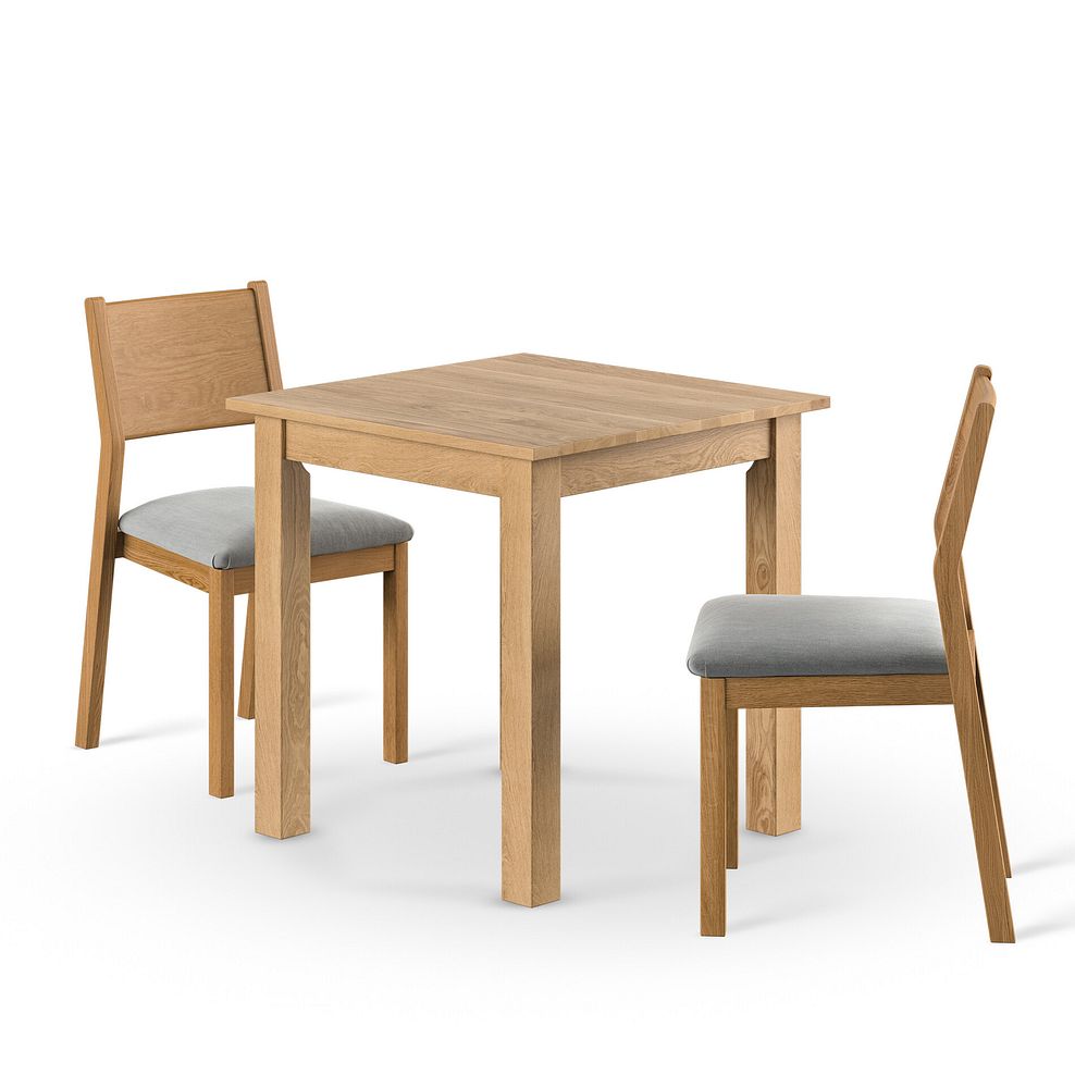 Hudson Natural Solid Oak 2ft 6 x 2ft 6 Square Dining Table + 2 Ellison Natural Oak Chair with Verona Grey Fabric Seat 1