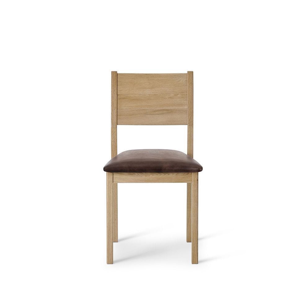 Hudson Natural Solid Oak 2ft 6 x 2ft 6 Square Dining Table + 2 Ellison Oak Chair with Vintage Brown Leather Look Fabric Seat 4
