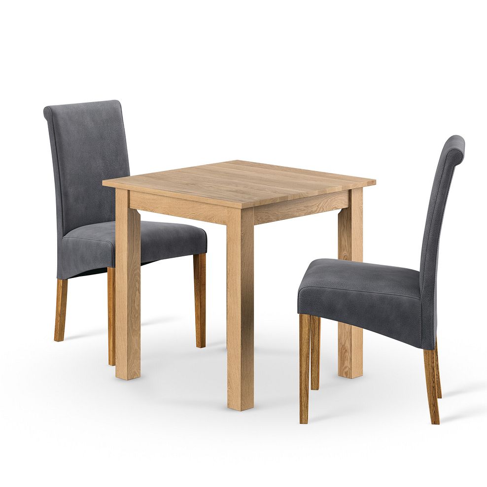 Hudson Natural Solid Oak 2ft 6" x 2ft 6" Square Dining Table + 2 Scroll Back Chair in Dappled Silver Fabric with Solid Oak Legs 1