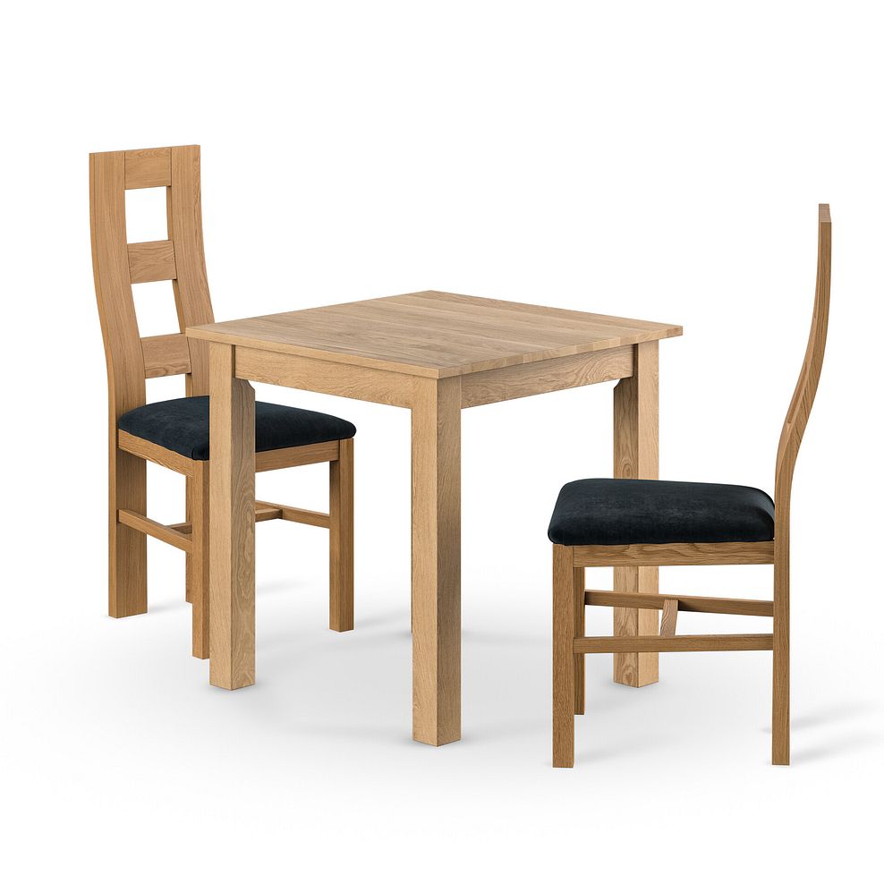 Hudson Natural Solid Oak 2ft 6 x 2ft 6 Square Dining Table + 2 Wave Back Natural Solid Oak Chair with Verona Charcoal Fabric Seat 1