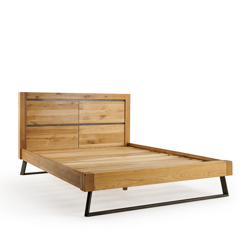 Boston Natural Solid Oak and Metal Double Bed 2