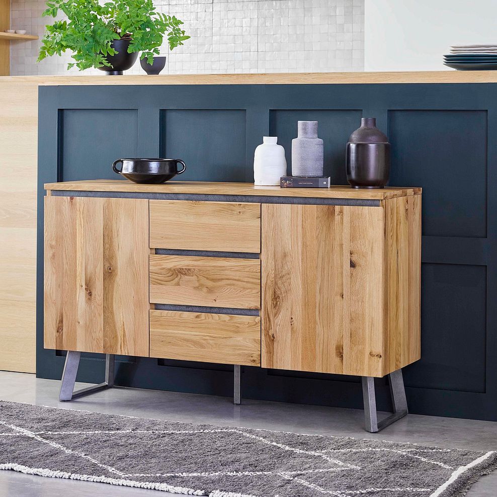 Boston Natural Solid Oak and Metal Large Sideboard 1