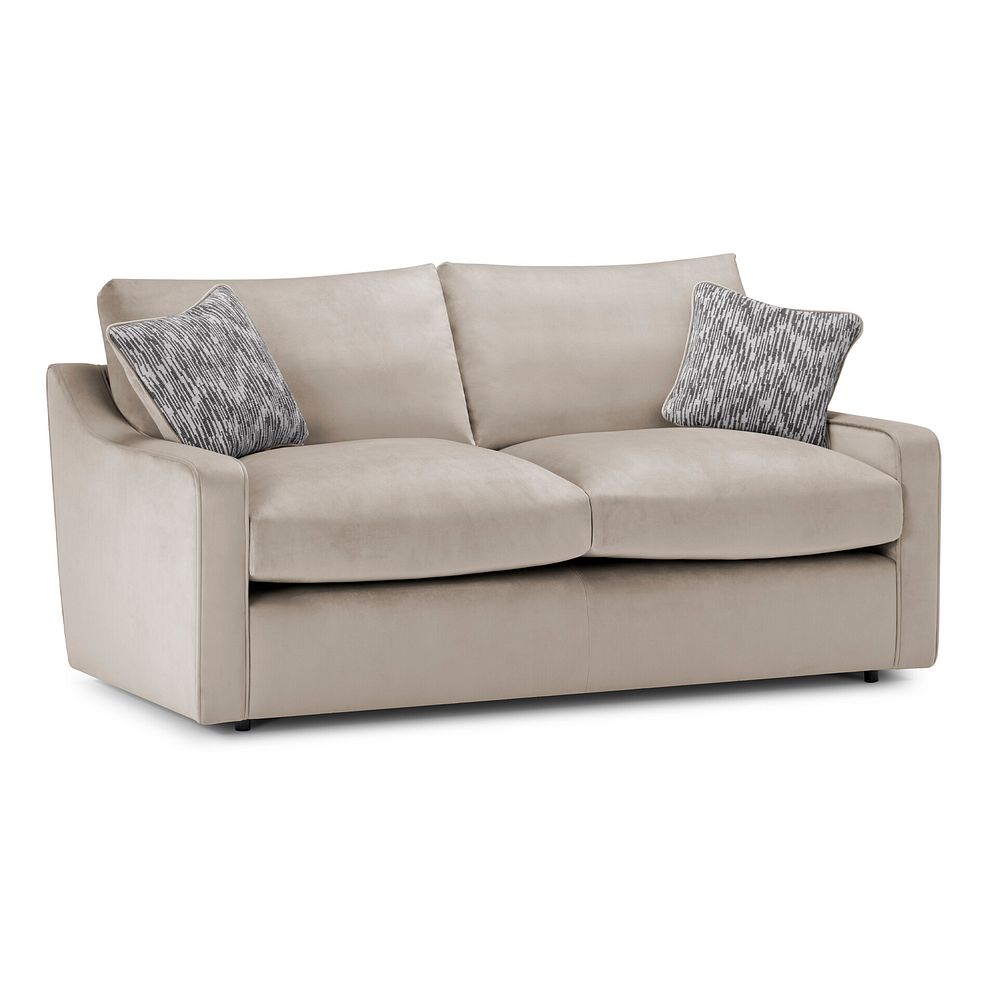 Isabella 3 Seater Sofa in Festival Mink Fabric with Natural Scatter Cushions 1