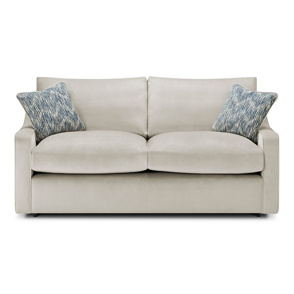 Isabella 3 Seater Sofa in Festival Stone Fabric with Navy Scatter Cushions 2