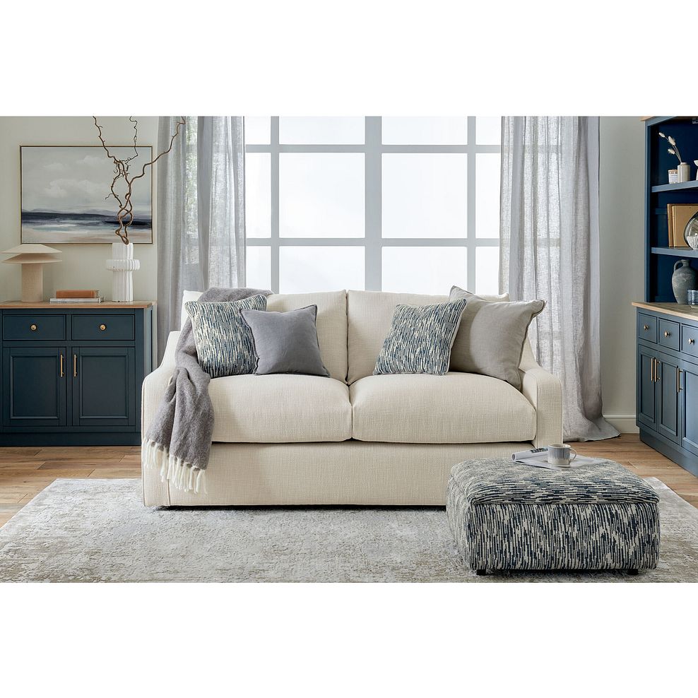 Isabella 3 Seater Sofa in Polly Natural Fabric with Navy Scatter Cushions 2