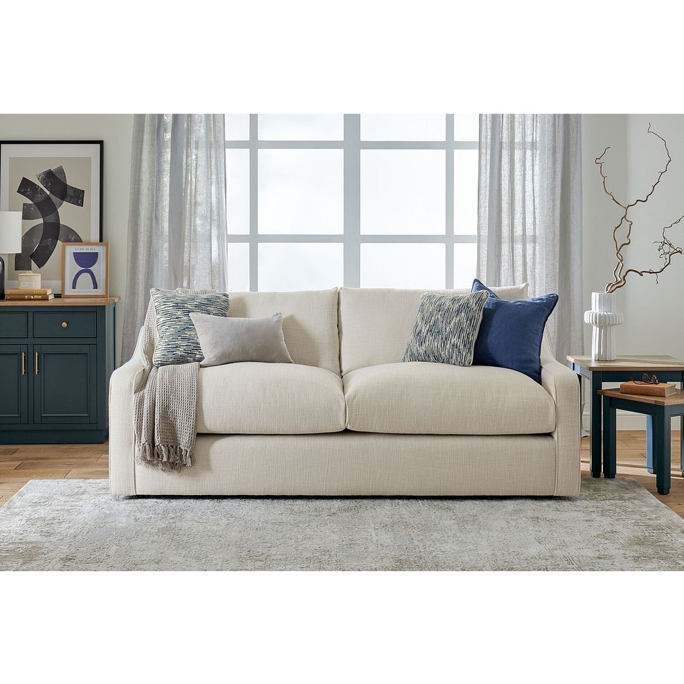 Isabella 4 Seater Sofa in Polly Natural Fabric with Navy Scatter Cushions 2