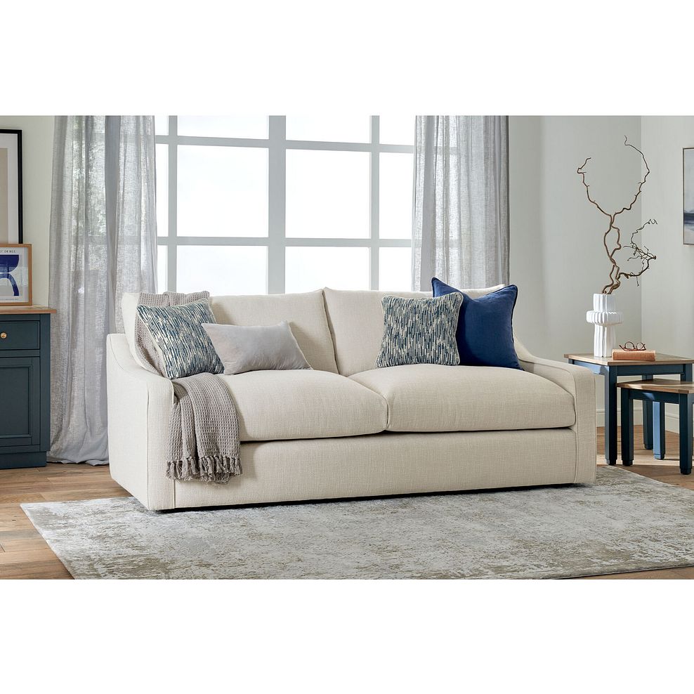 Isabella 4 Seater Sofa in Polly Natural Fabric with Navy Scatter Cushions 1