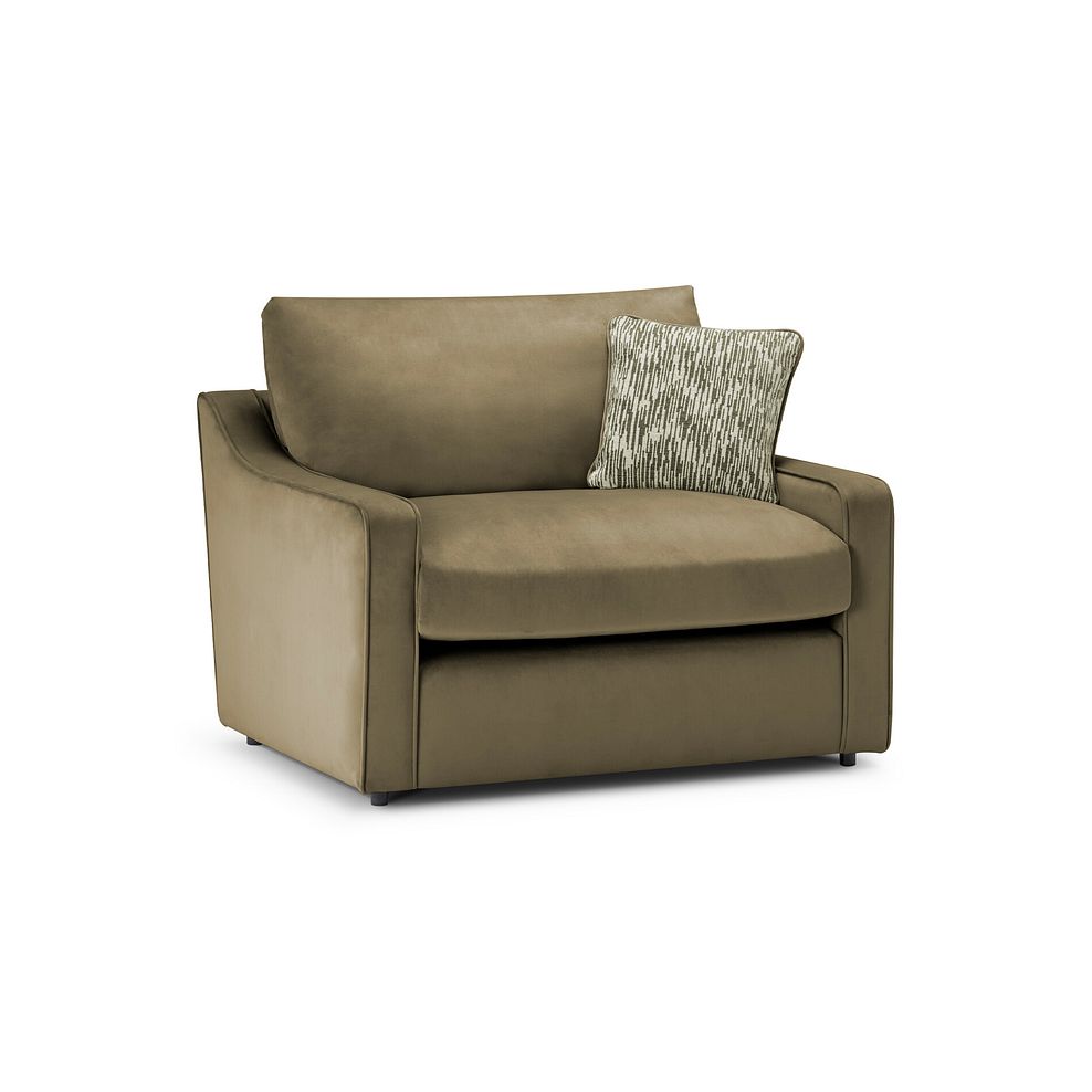Isabella Loveseat in Festival Khaki Fabric with Olive Scatter Cushion 1
