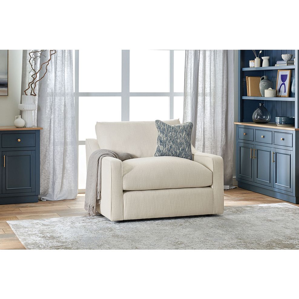 Isabella Loveseat in Festival Stone Fabric with Navy Scatter Cushion 1