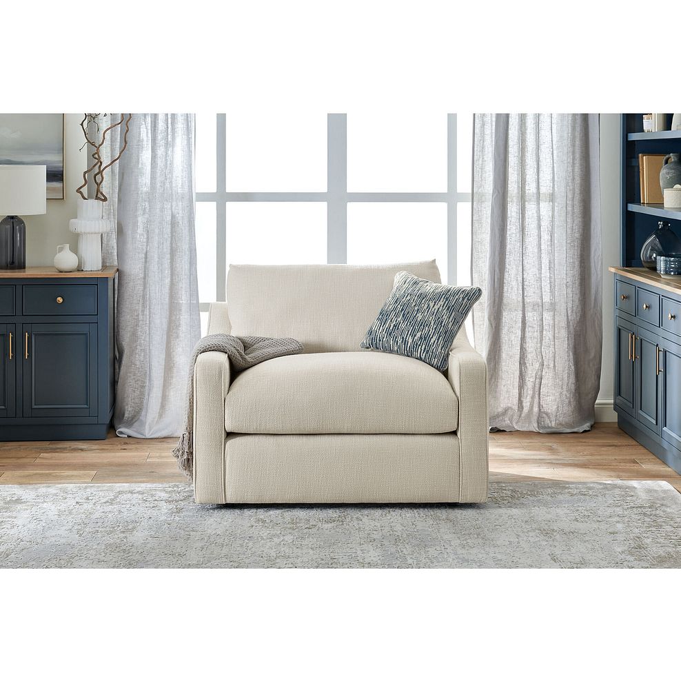 Isabella Loveseat in Polly Natural Fabric with Navy Scatter Cushion 2