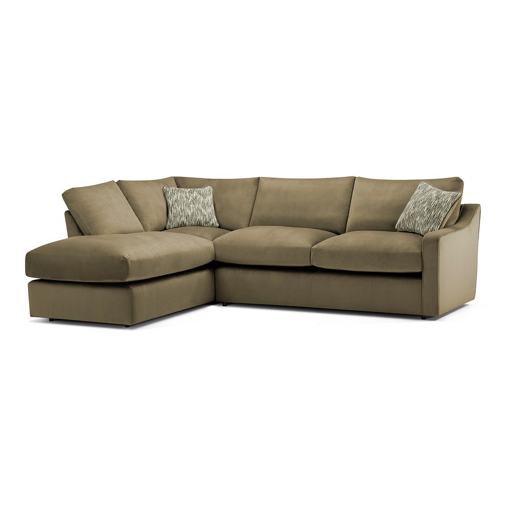 Isabella Right Hand Corner Chaise Sofa in Festival Khaki Fabric with Olive Scatter Cushions 1