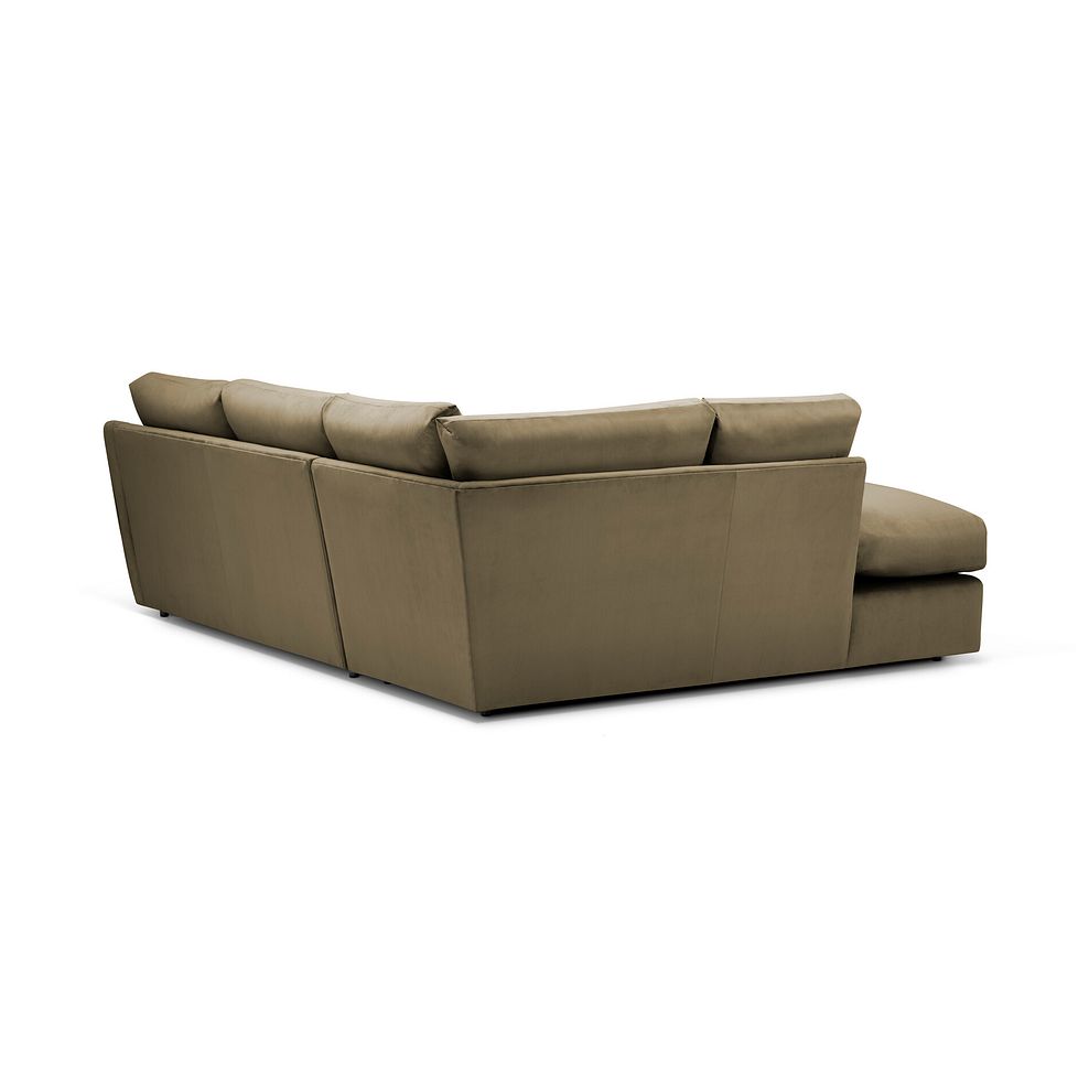 Isabella Right Hand Corner Chaise Sofa in Festival Khaki Fabric with Olive Scatter Cushions 2