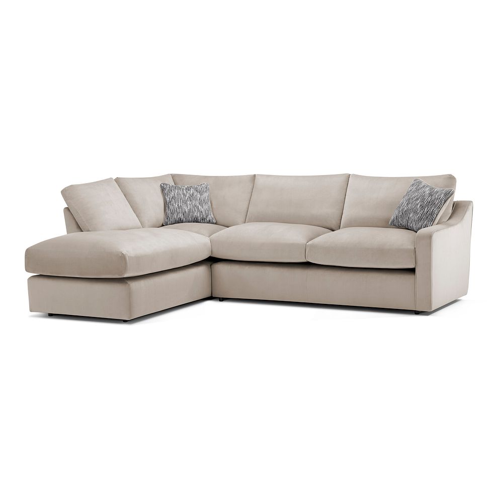 Isabella Right Hand Corner Chaise Sofa in Festival Mink Fabric with Natural Scatter Cushions 1