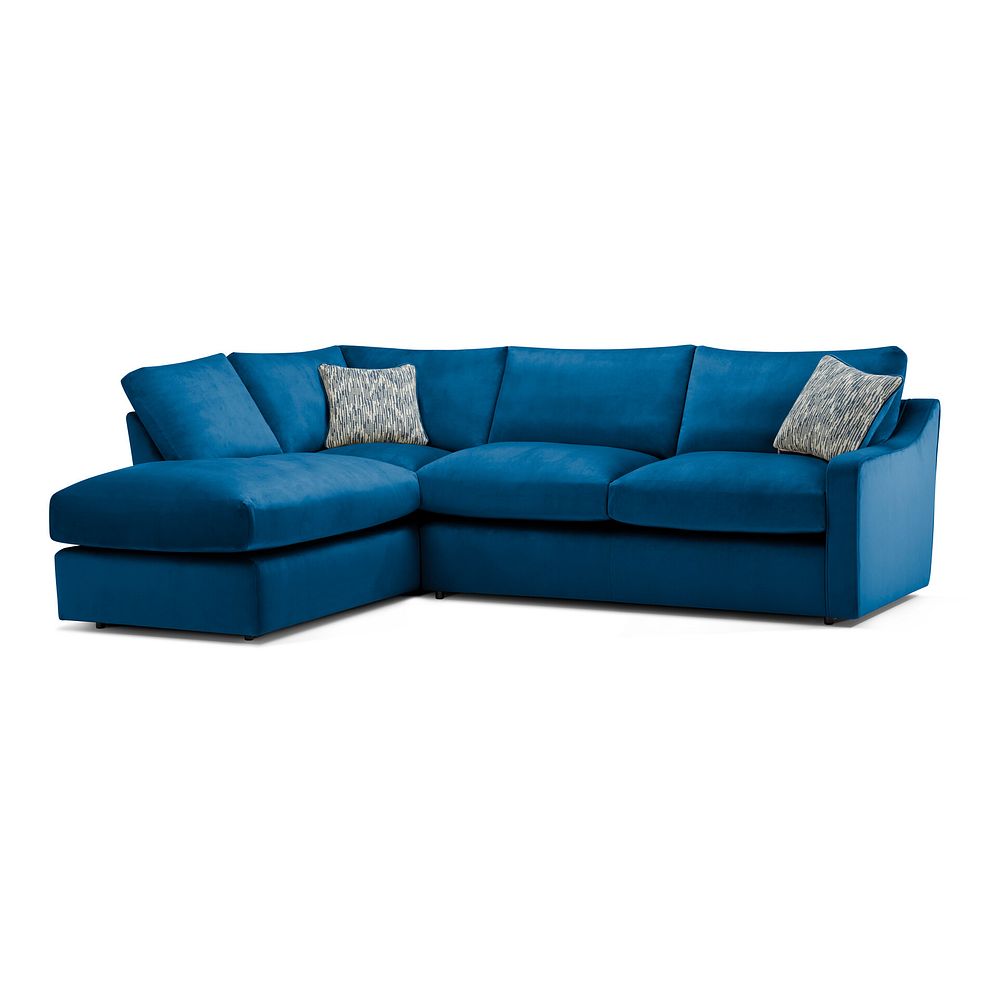 Isabella Right Hand Corner Chaise Sofa in Festival Royal Blue Fabric with Navy Scatter Cushions 1