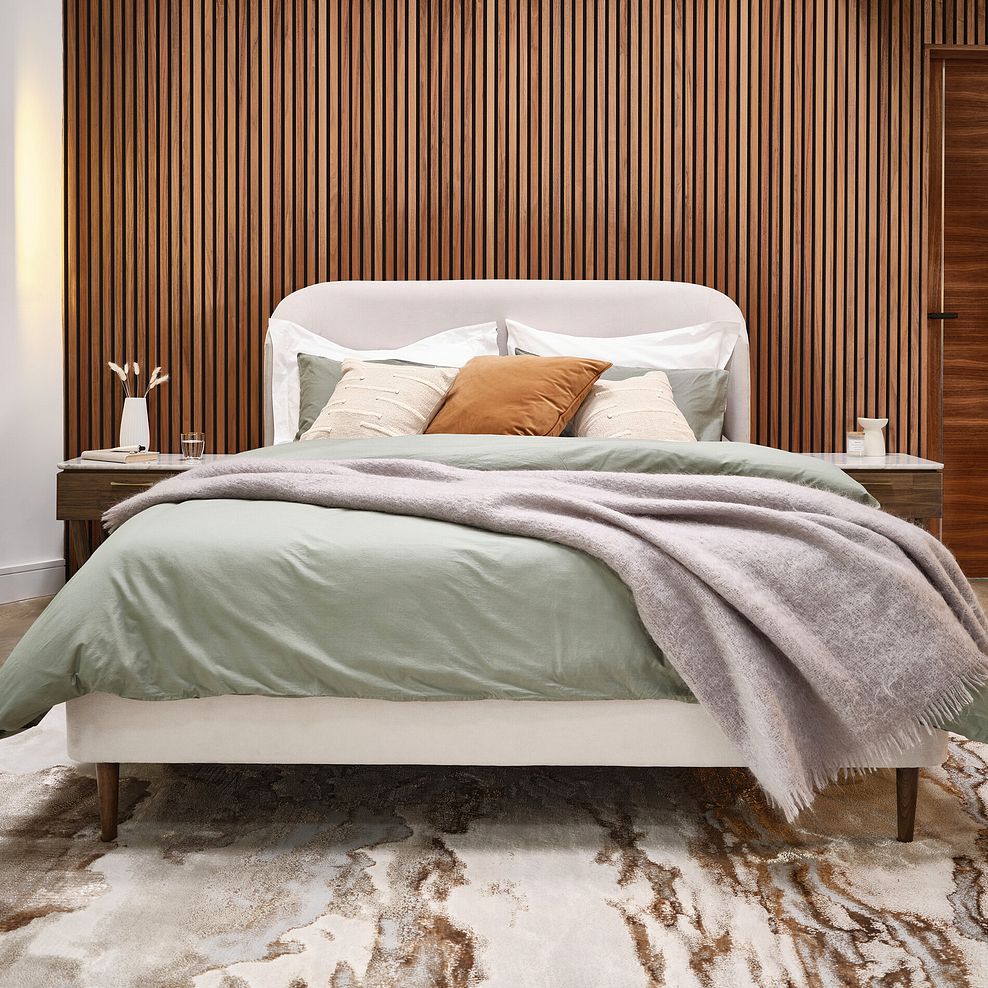 Islington King-Size Bed with Dark feet in Smooth Stone Fabric 2